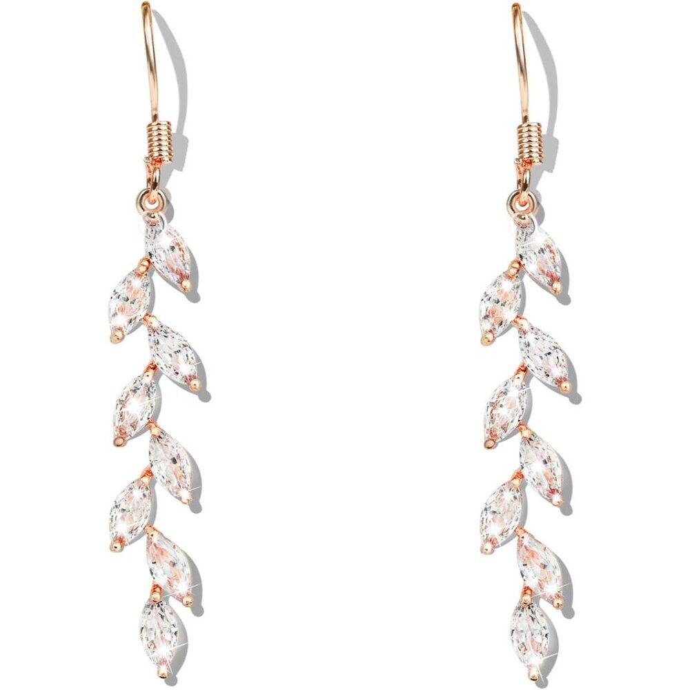 Handmade Leaf Earrings Crystal Wedding Dangle Earrings Brides Bridesmaid Gift fo